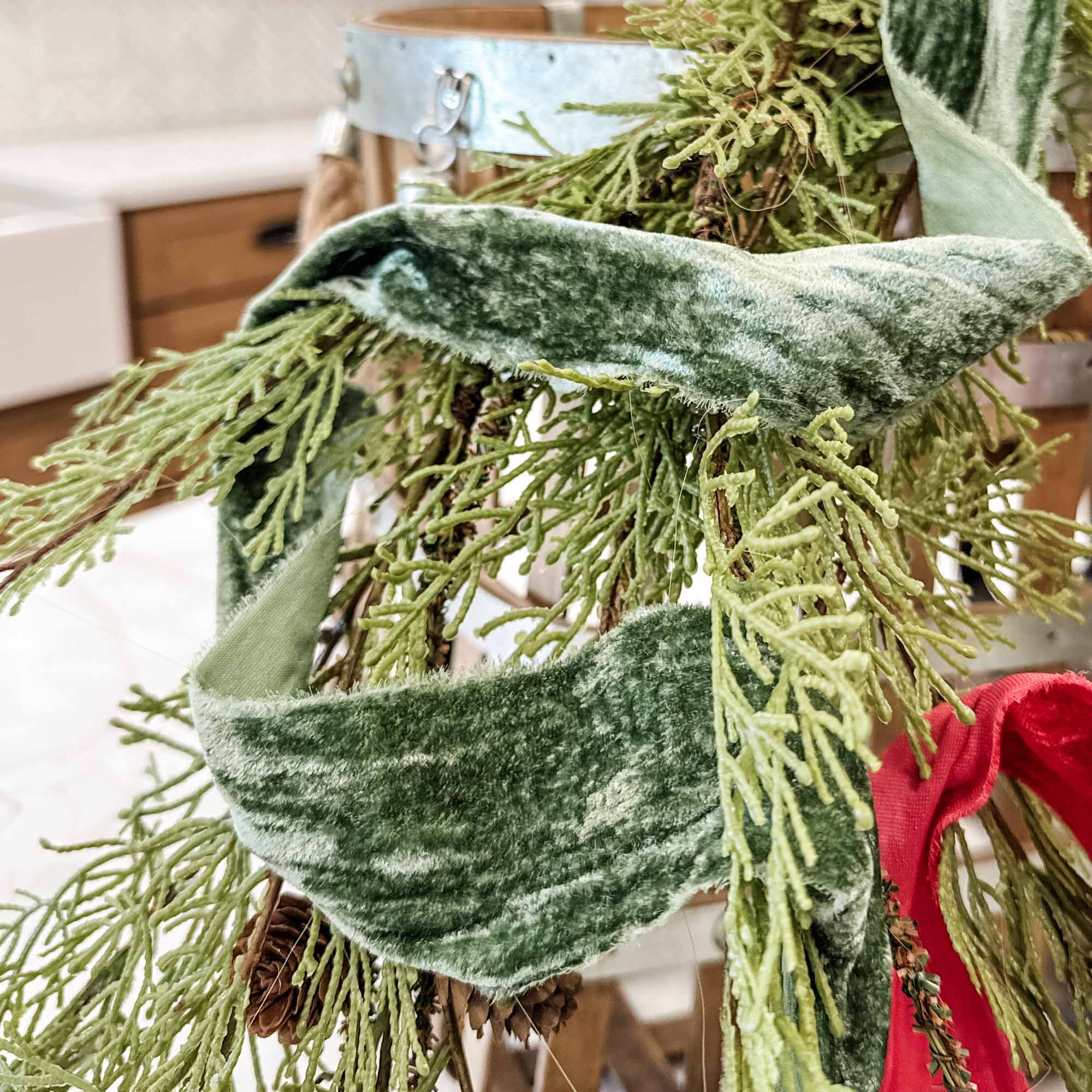 Velvet Green Ribbon w/ Raw Edge - Image 7