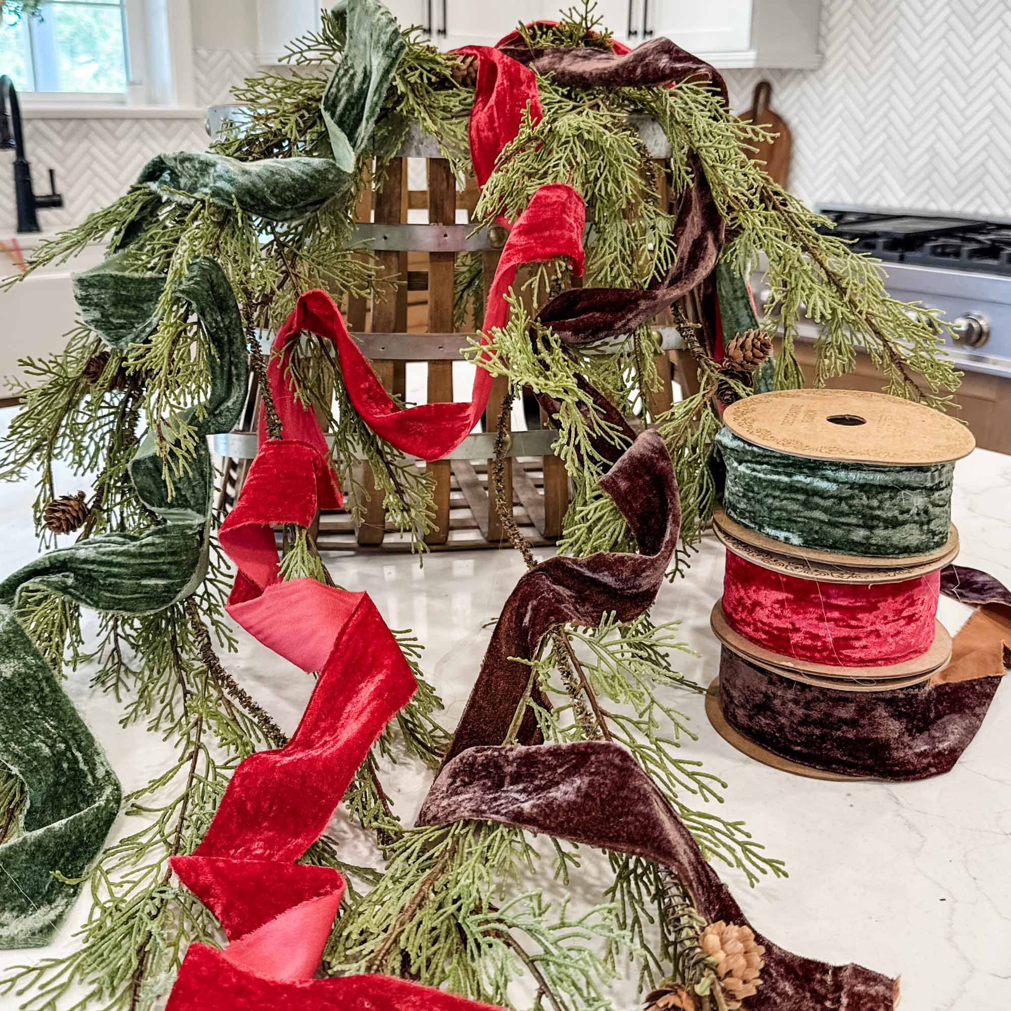 Velvet Green Ribbon w/ Raw Edge - Image 6