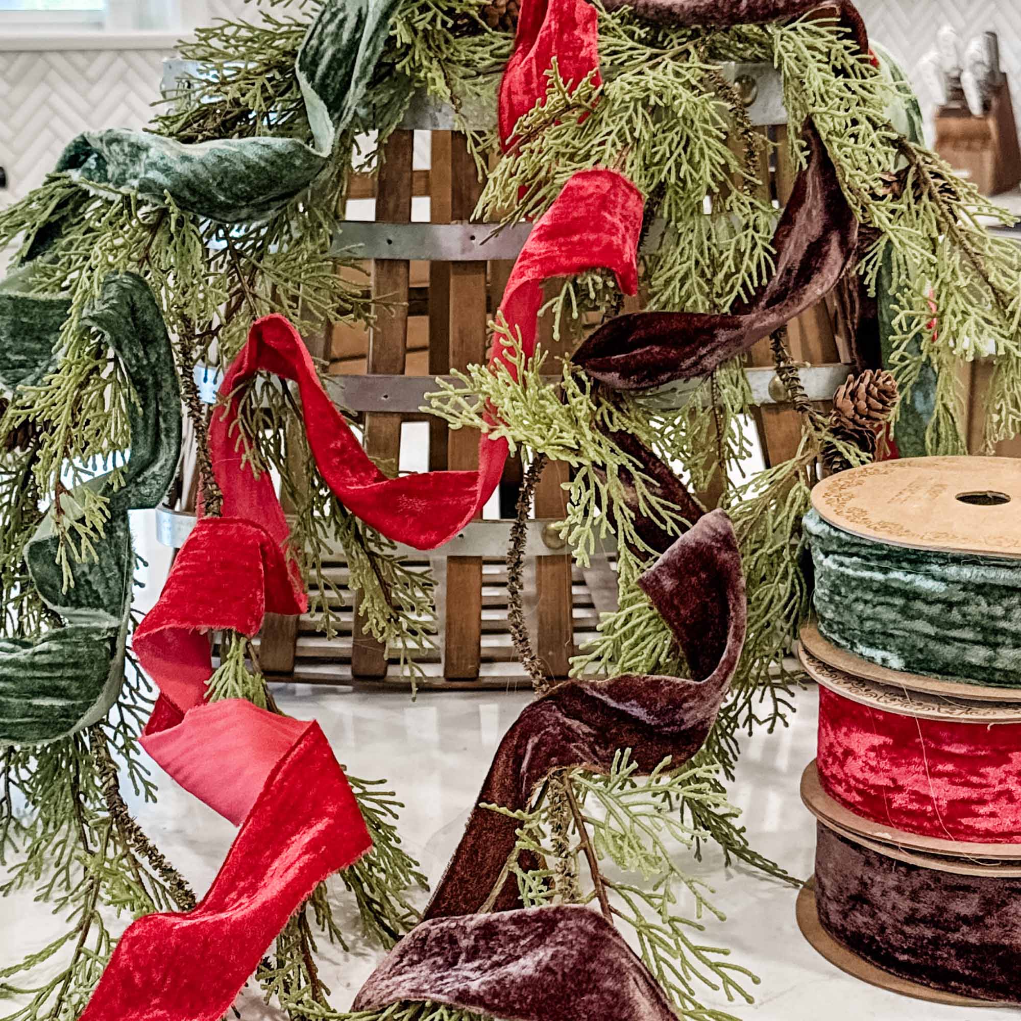 Velvet Green Ribbon w/ Raw Edge - Image 5