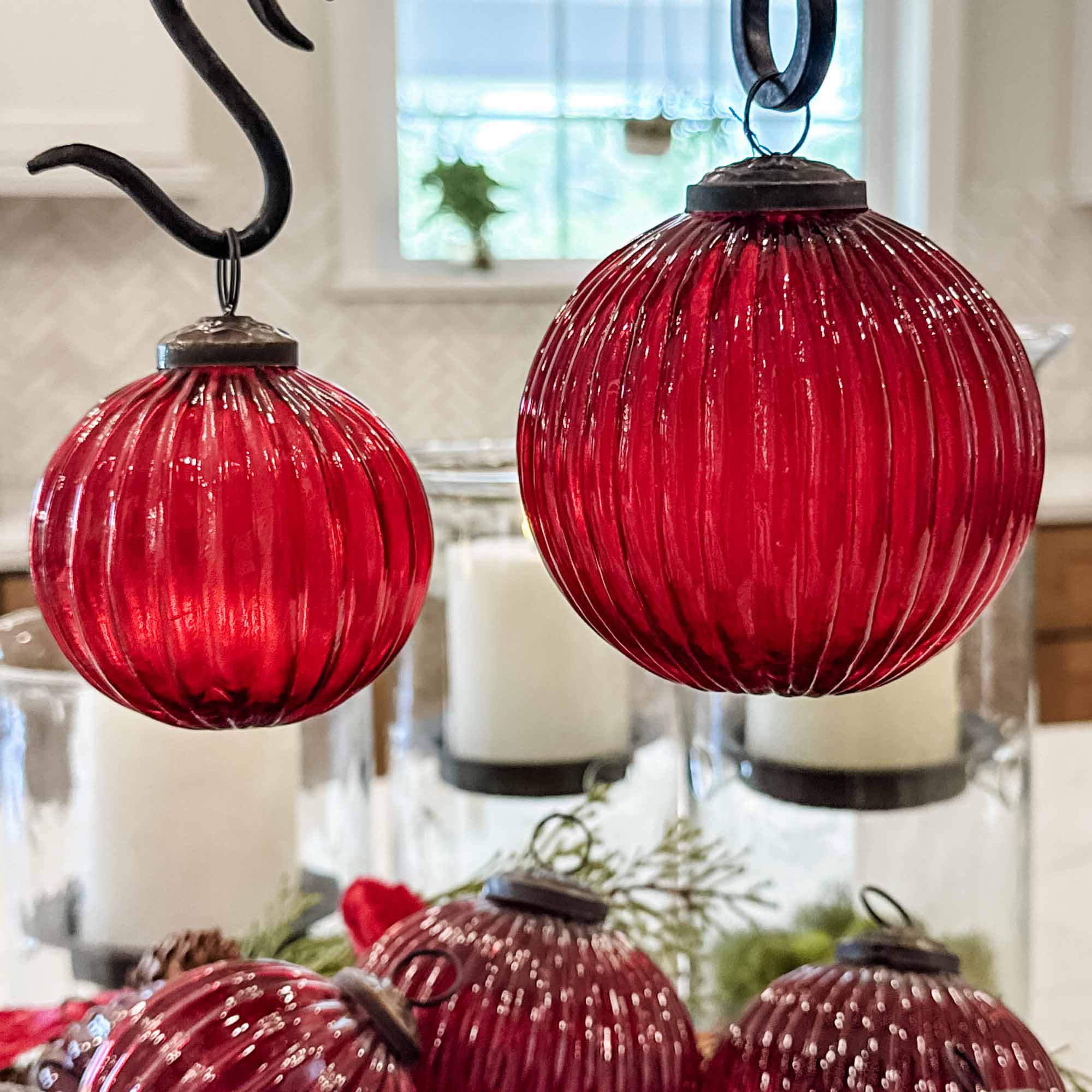 Ribbed Red Glass Ornaments, Set/12 - Image 2