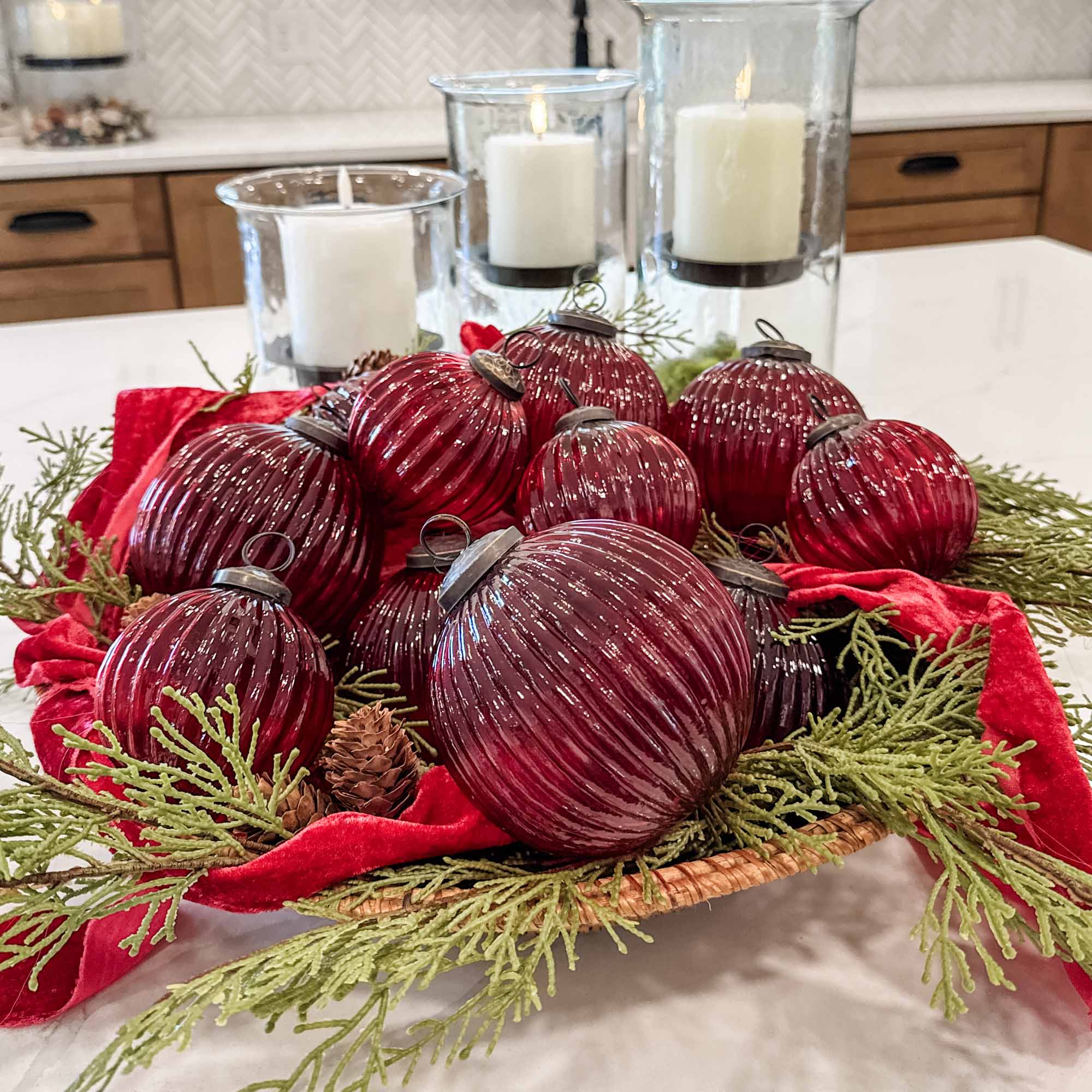 Ribbed Red Glass Ornaments, Set/12 - Image 5