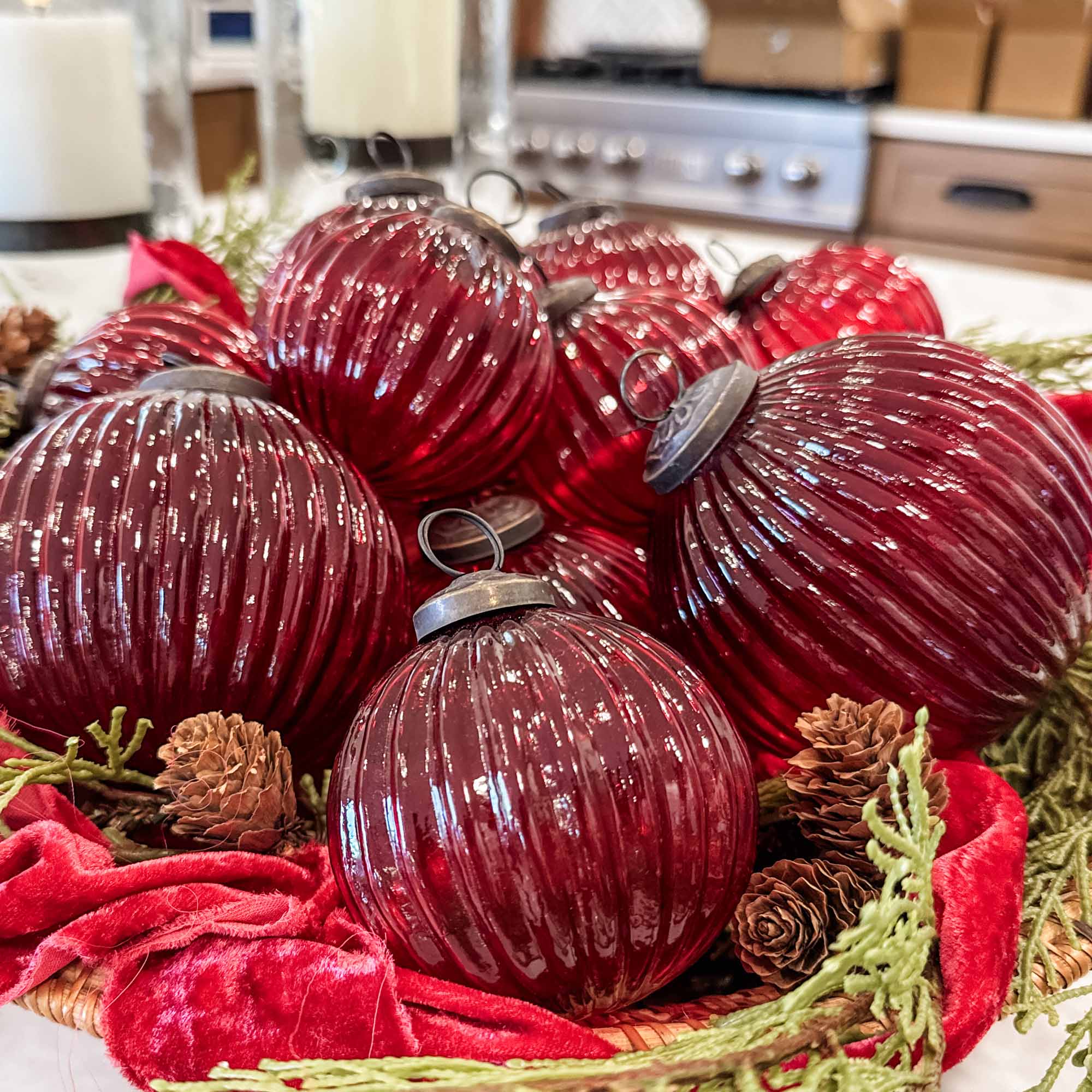 Ribbed Red Glass Ornaments, Set/12 - Image 4