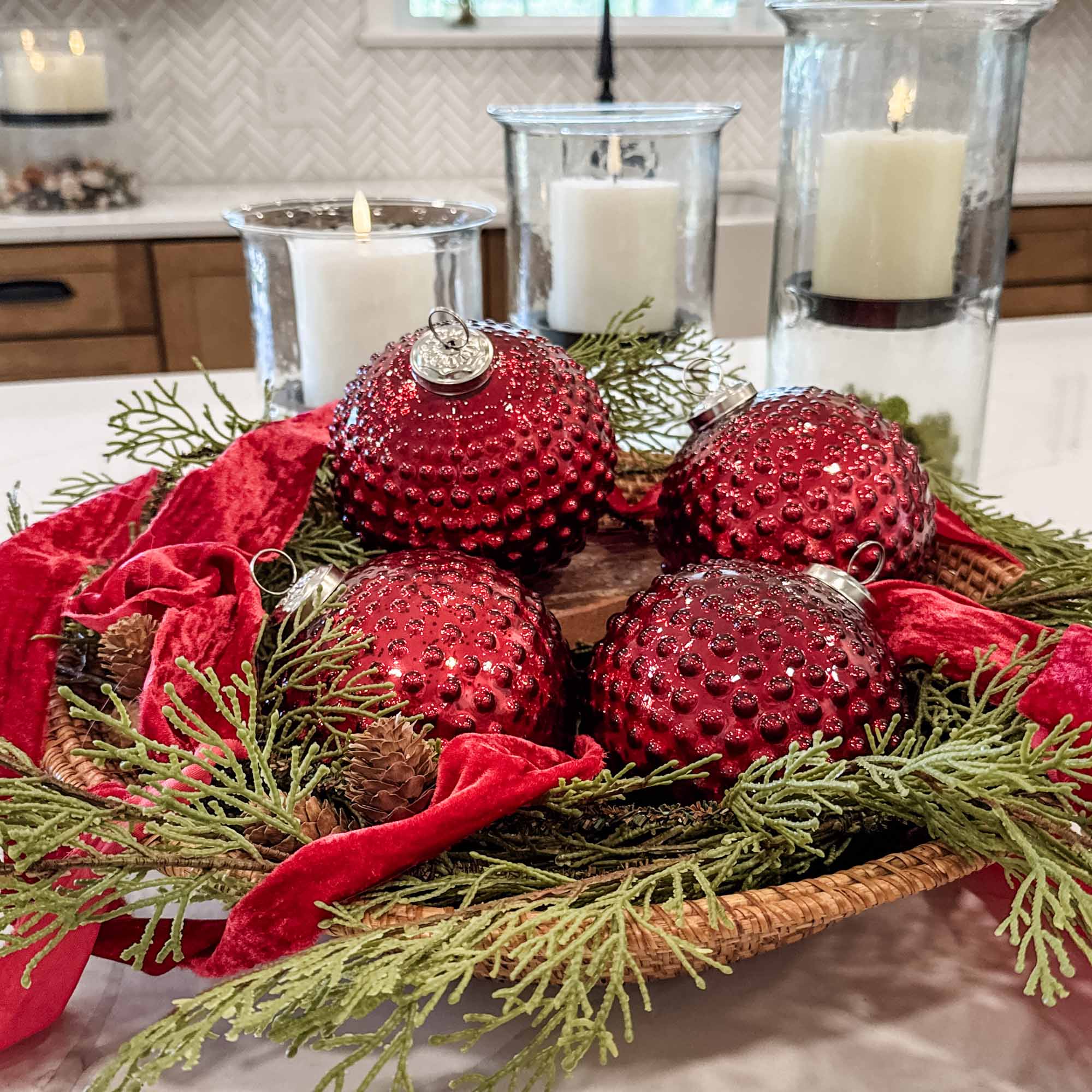 Vintage Red Glass Ball Ornaments, Set/4 - Image 8