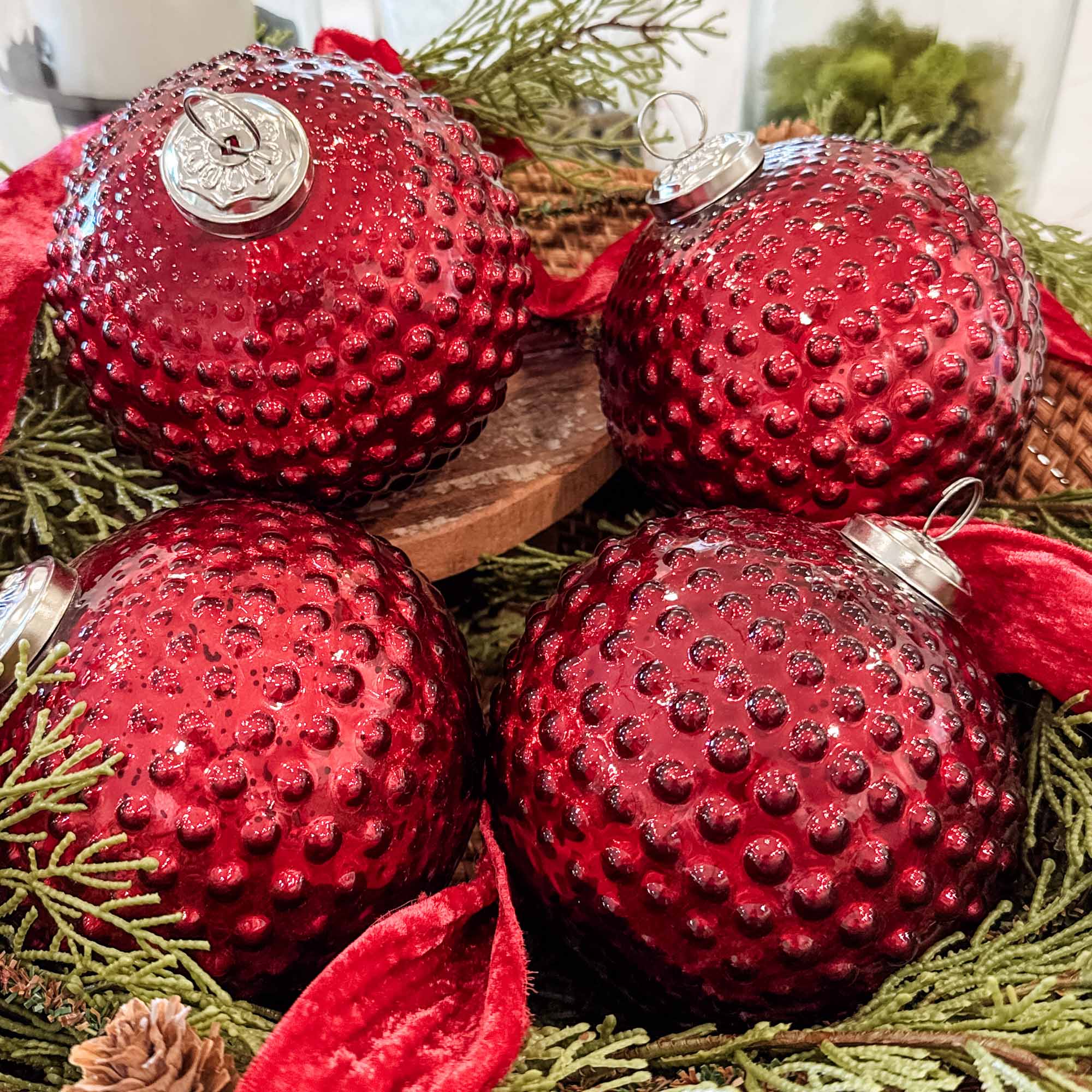 Vintage Red Glass Ball Ornaments, Set/4 - Image 6