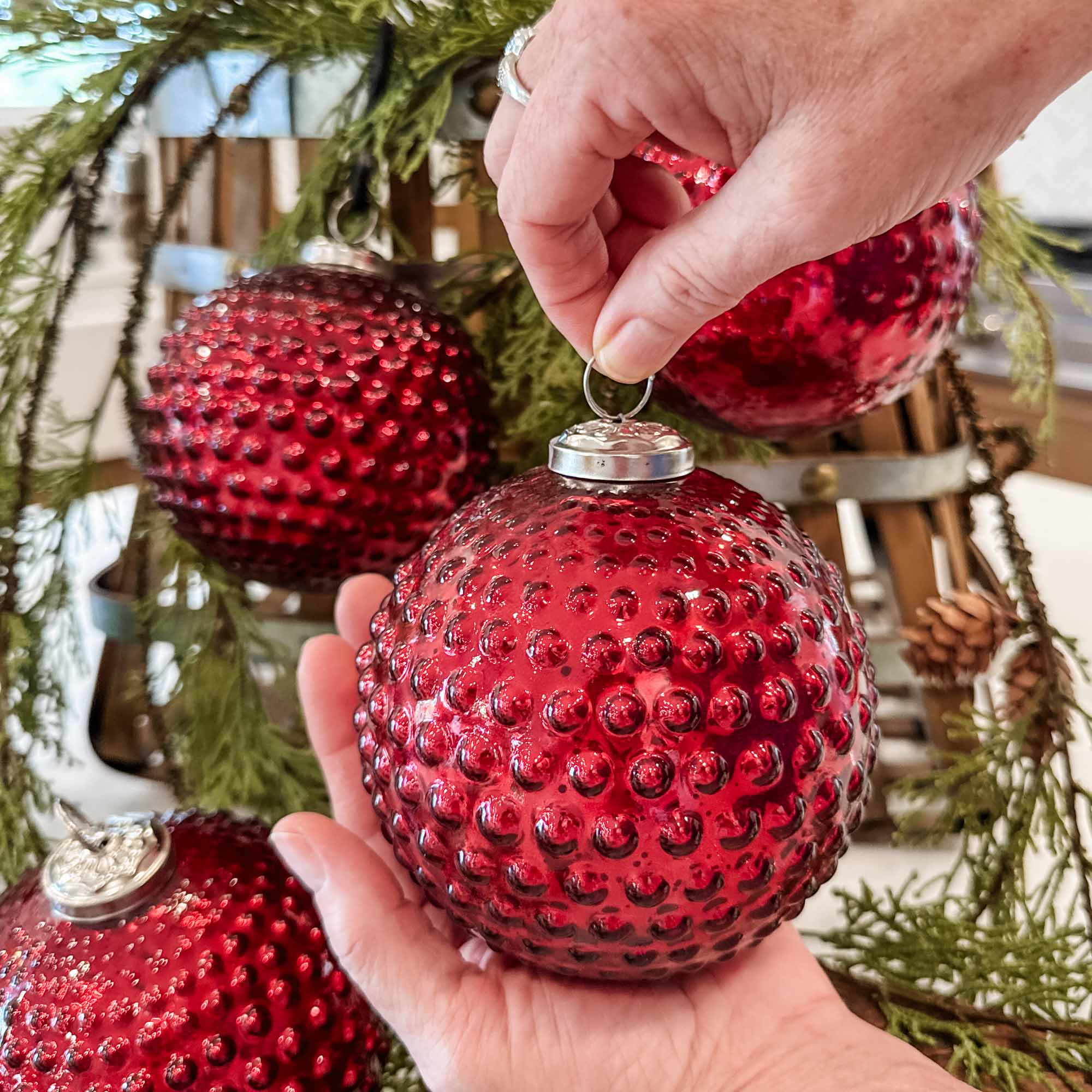 Vintage Red Glass Ball Ornaments, Set/4