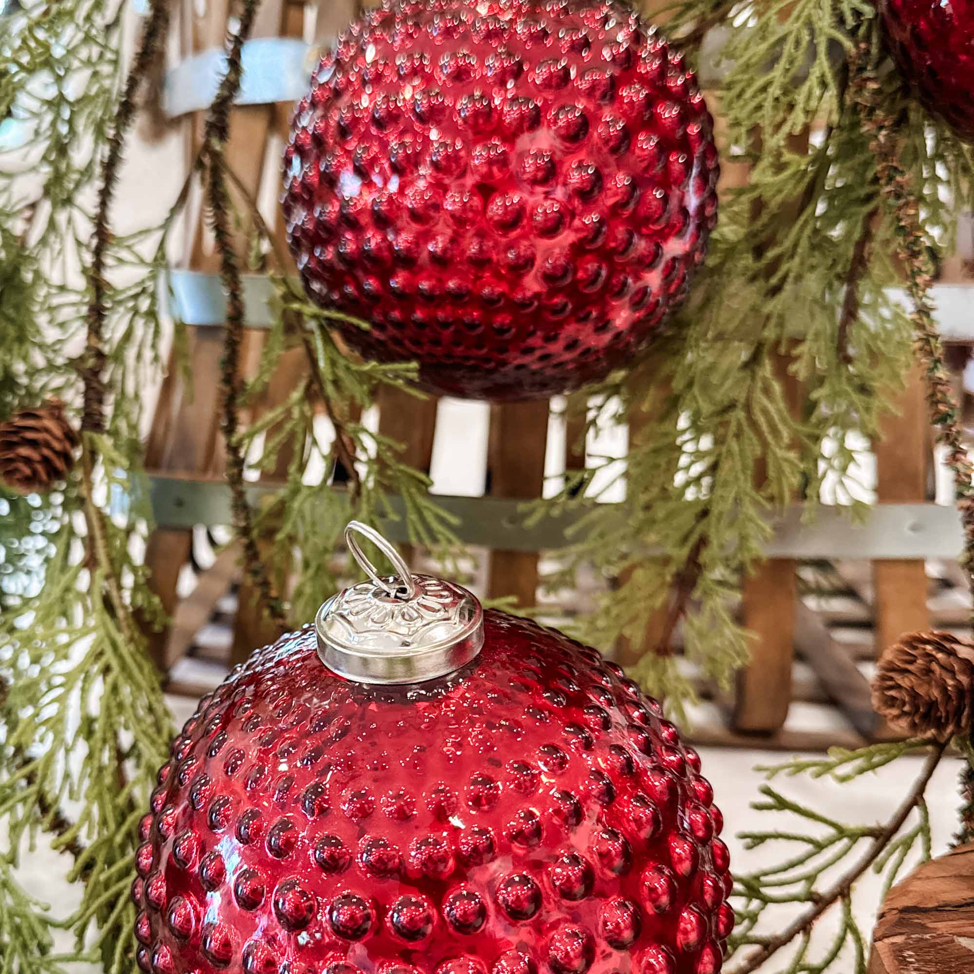 Vintage Red Glass Ball Ornaments, Set/4 - Image 4