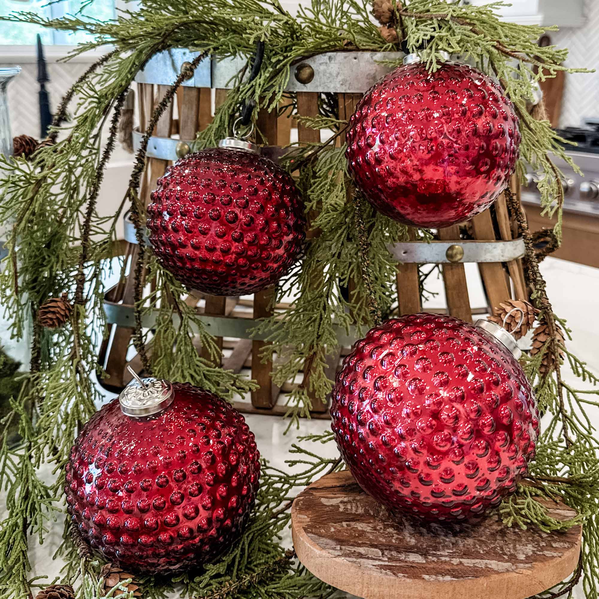 Vintage Red Glass Ball Ornaments, Set/4 - Image 2