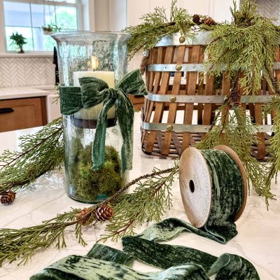 Velvet Green Ribbon w/ Raw Edge