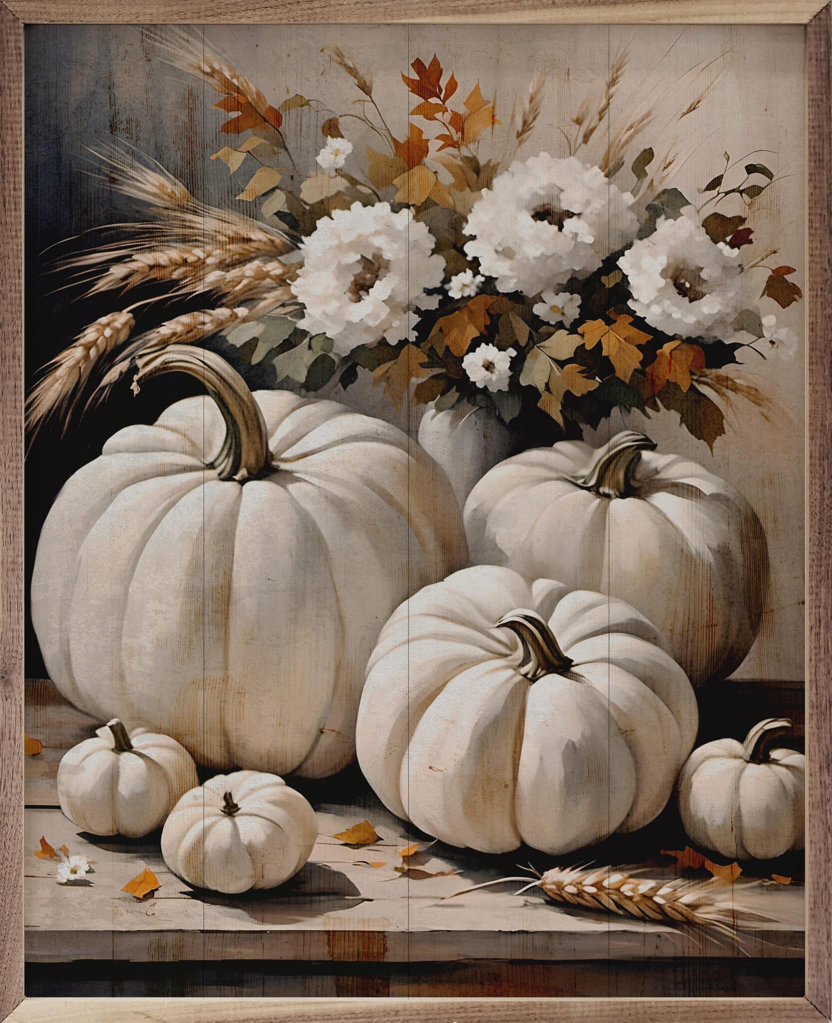 White Pumpkins On Table Wooden Sign - Image 2