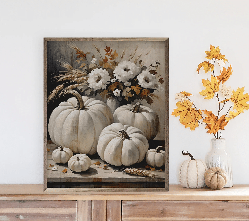White Pumpkins On Table Wooden Sign - Image 3