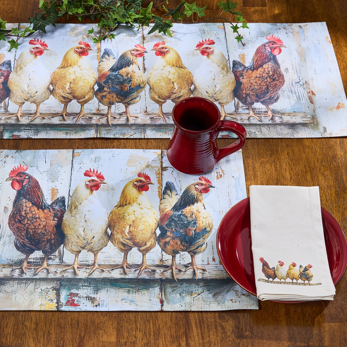 Four Chickens In A Row Napkins, Set/4 - Image 2