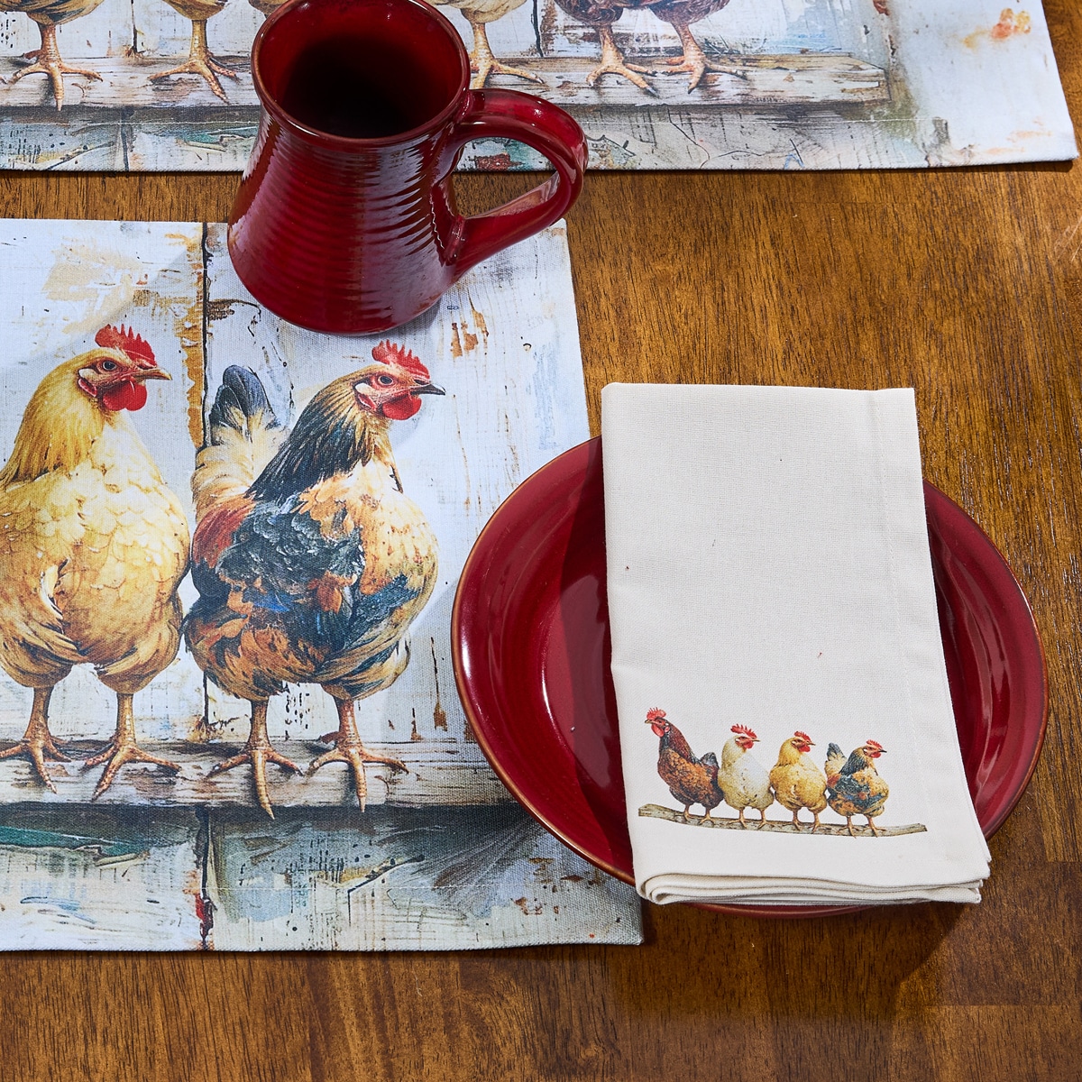 Four Chickens In A Row Napkins, Set/4