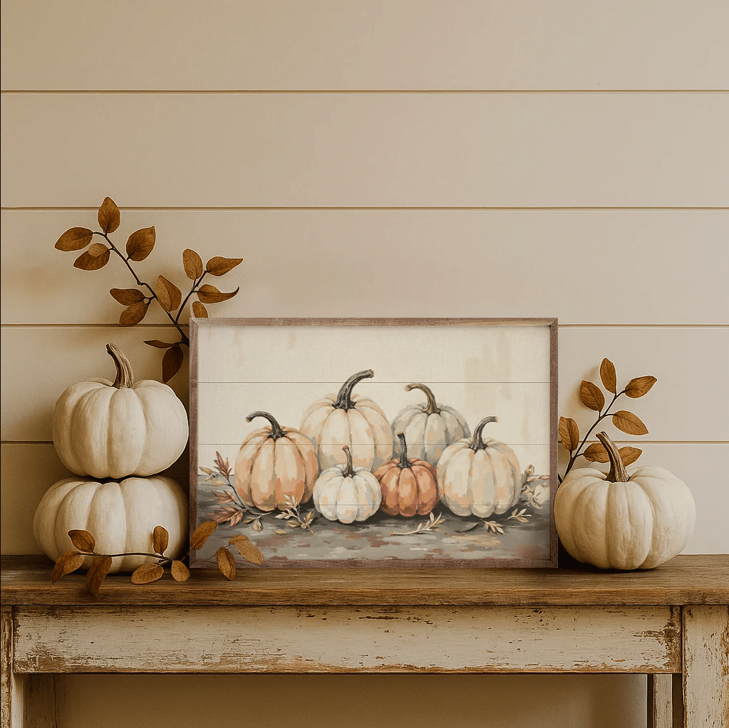 Gathered Pumpkins On A Tabletop Wooden Sign - Image 5