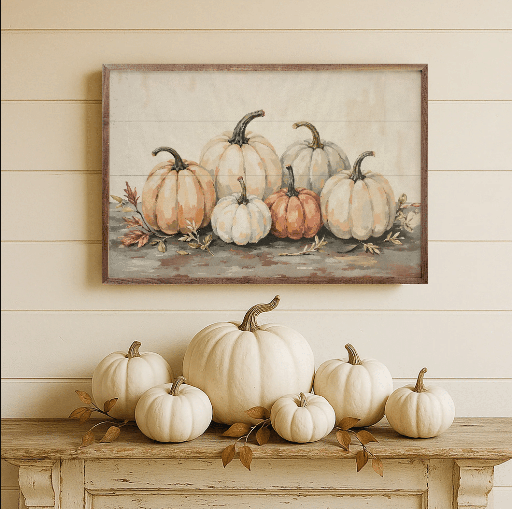 Gathered Pumpkins On A Tabletop Wooden Sign - Image 3