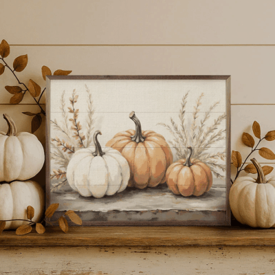 Pumpkins With Autumn Branches Wooden Sign