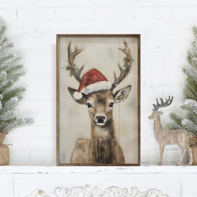Reindeer With Hat Wooden Sign