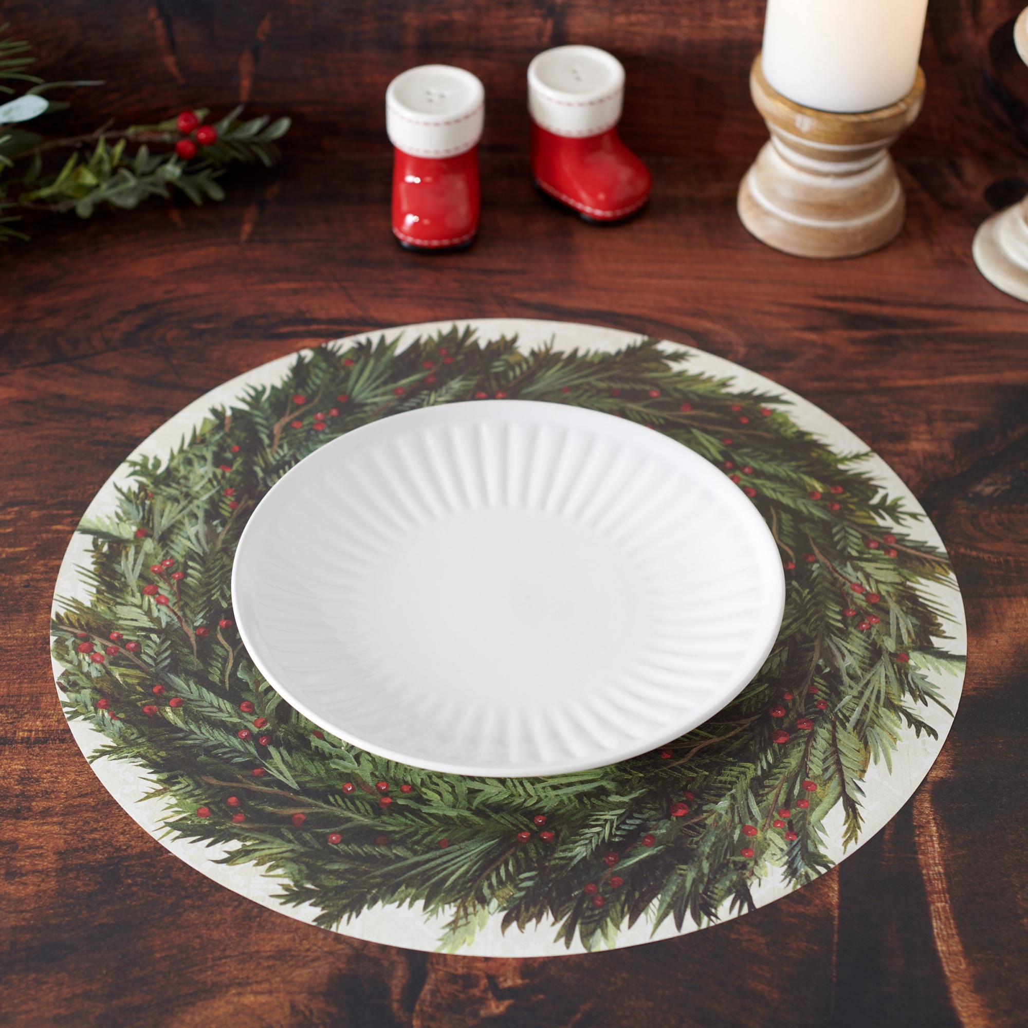 Evergreen Wreath Paper Placemats, Set/24