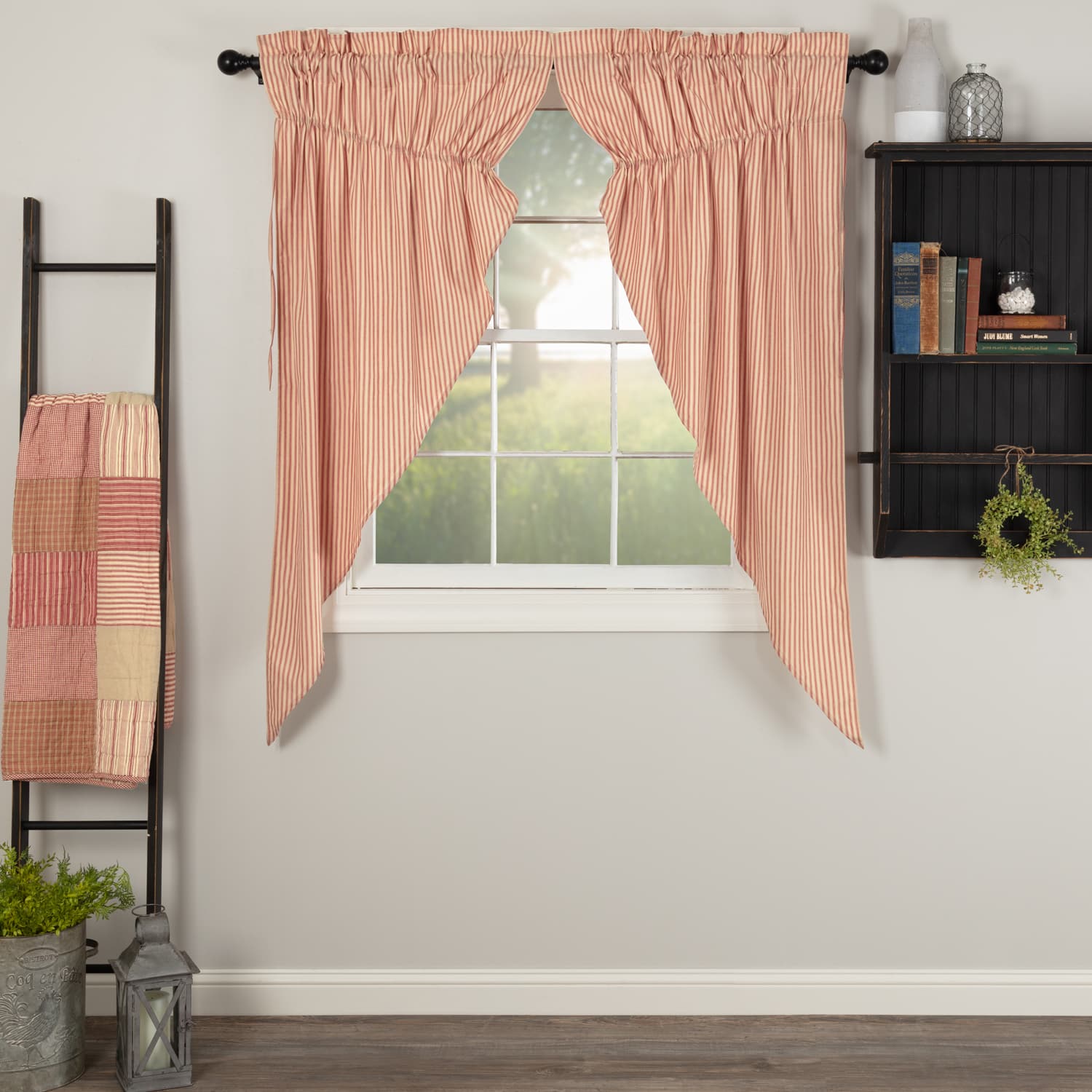 Sawyer Mill Ticking Stripe Red Prairie Panel - Set/2 - Image 2