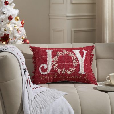 Joy To The World Fringed Filled Pillow - 14" x 20"
