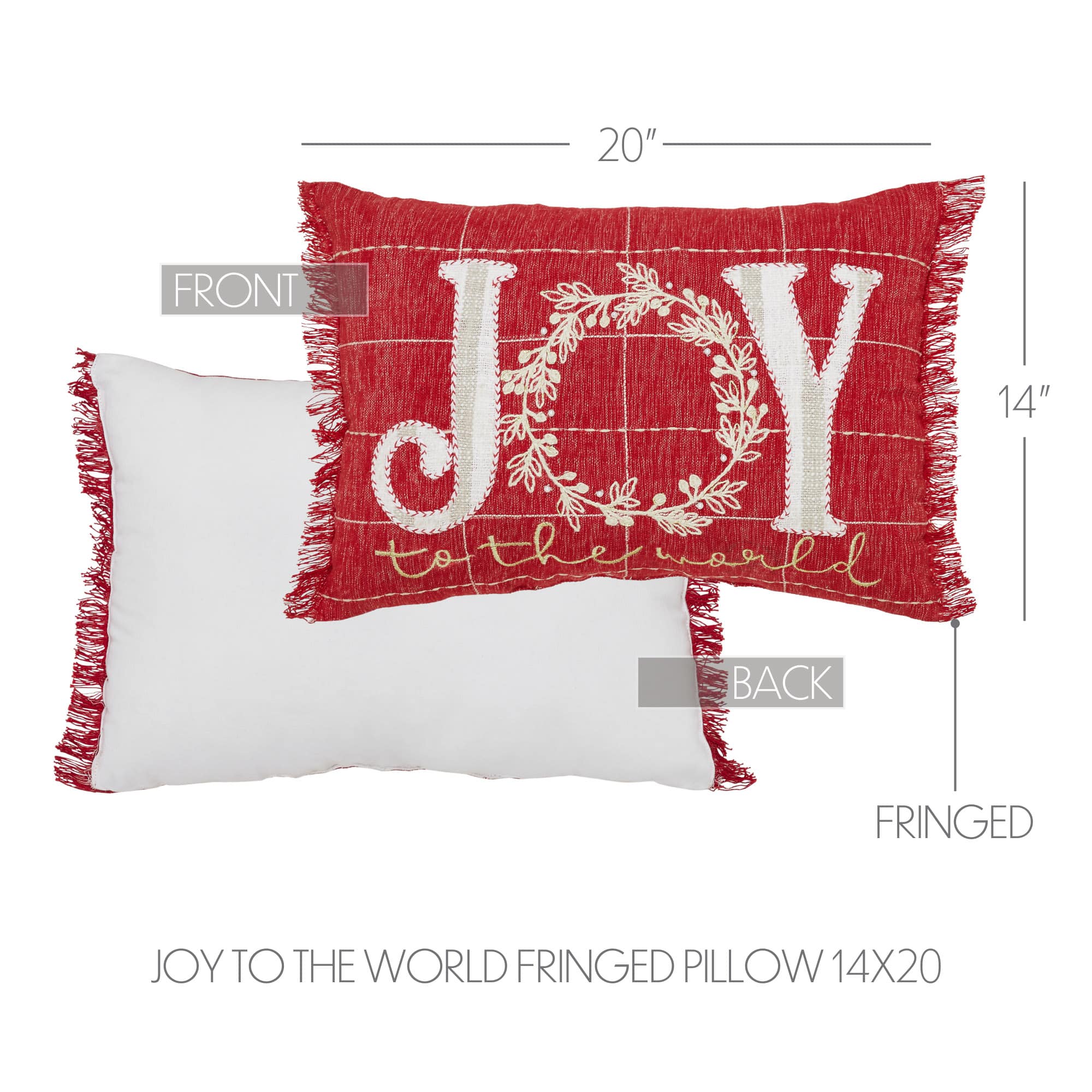 Joy To The World Fringed Filled Pillow - 14" x 20" - Image 3